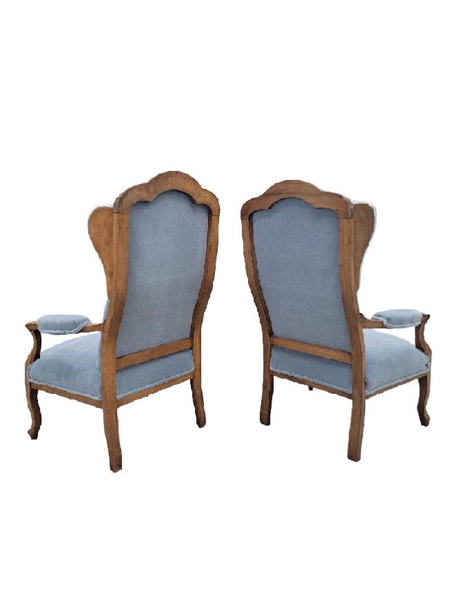 Vintage French Country Style Wingback Chairs Newly Reupholstered - Pair - 7