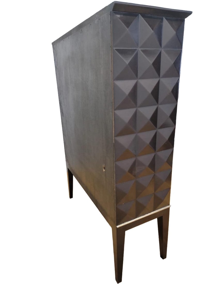 MCM Walnut Cabinet with Geo Diamond Texture - 2
