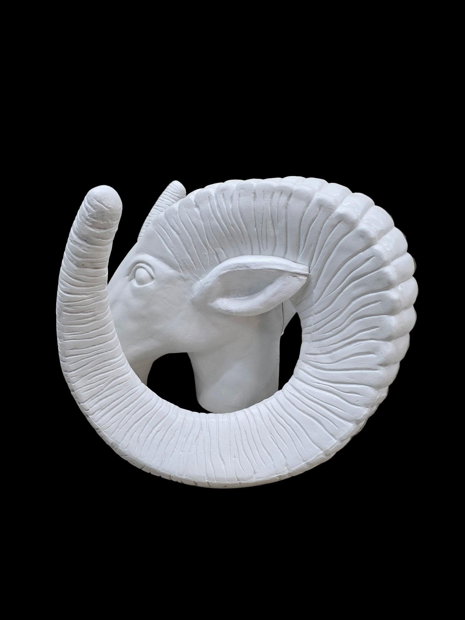 Vintage White Rams Head Statue - 2