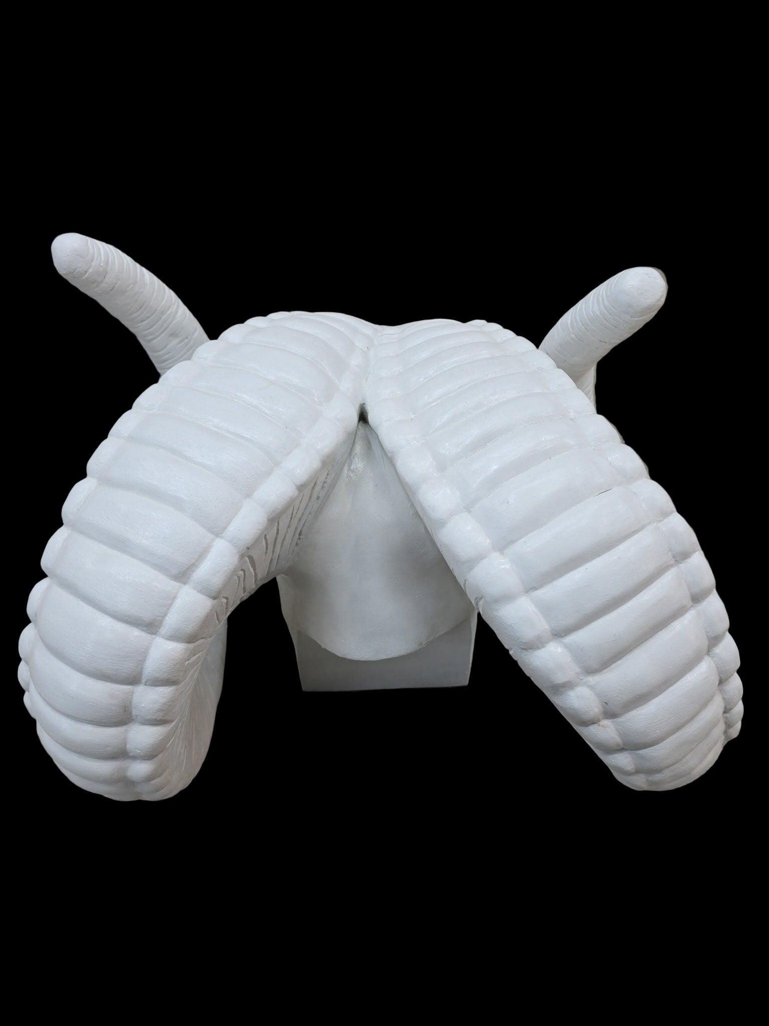 Vintage White Rams Head Statue - 7