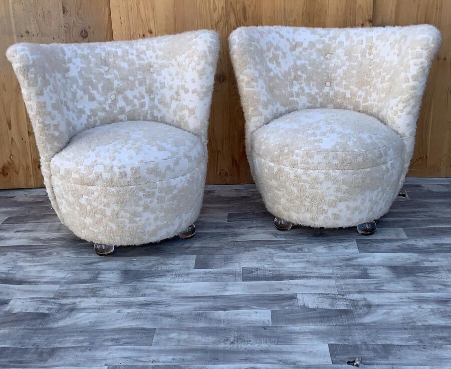 Mid Century Modern Asymmetrical Corkscrew Lounges Newly Upholstered in Boucle - Pair - 7