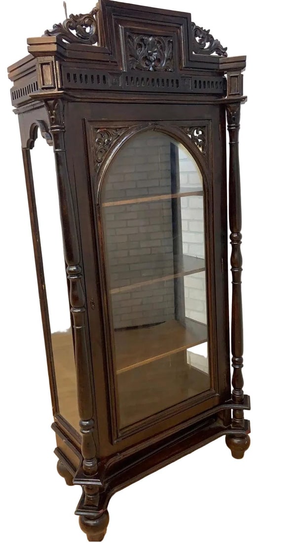 Antique French Carved Oak Vitrine Display Cabinet - 2