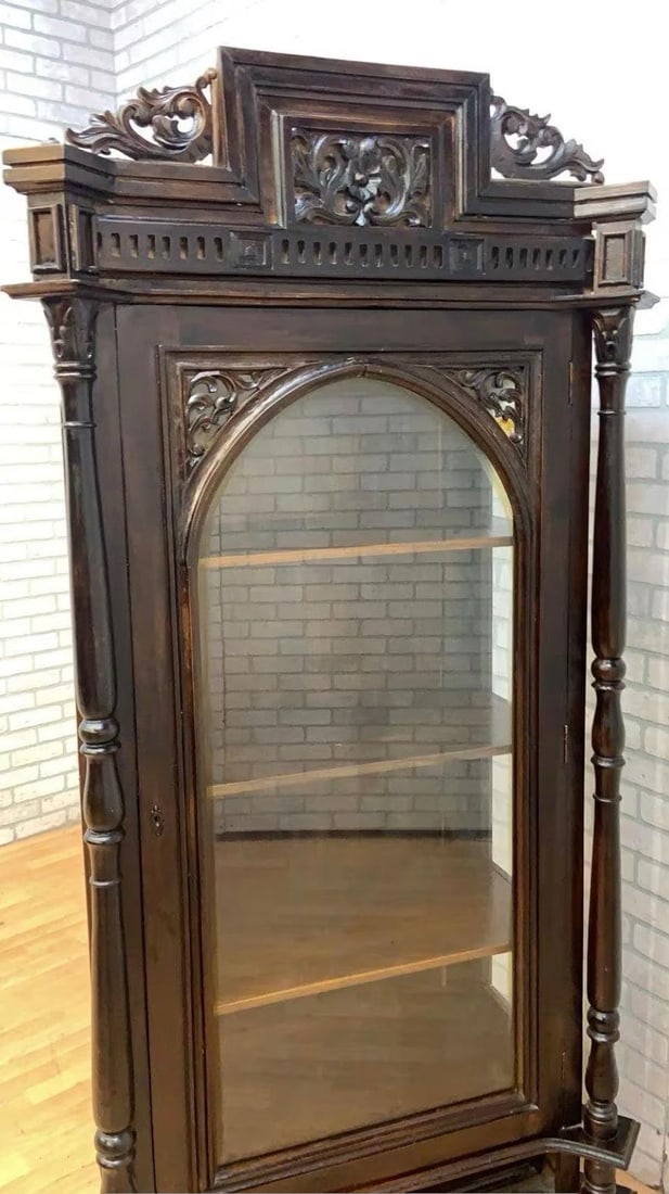 Antique French Carved Oak Vitrine Display Cabinet - 3