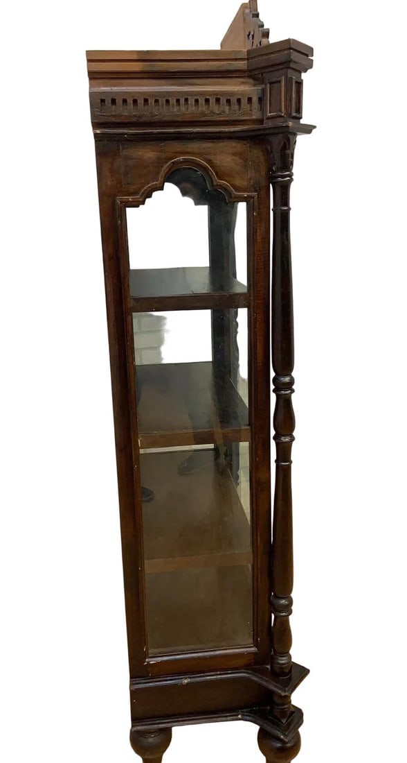 Antique French Carved Oak Vitrine Display Cabinet - 4