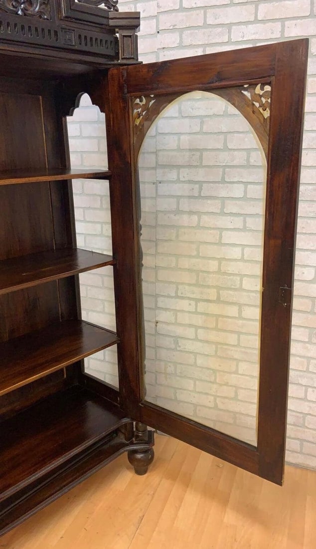 Antique French Carved Oak Vitrine Display Cabinet - 7