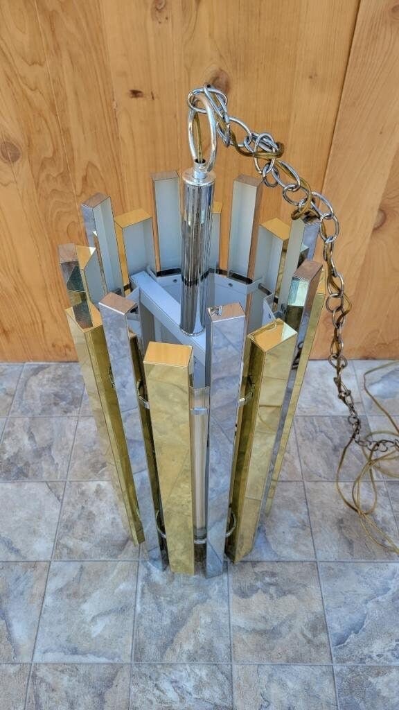 Mid Century Modern Gaetano Sciolari Brass & Chrome Pendant - 2