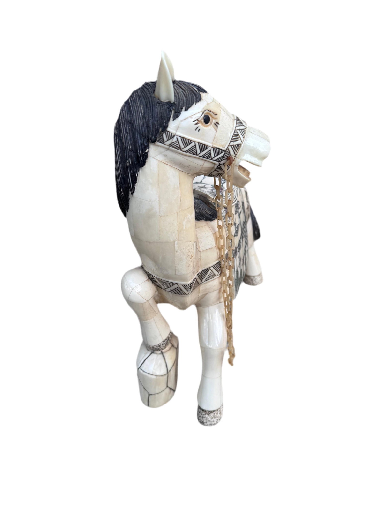 Vintage Tessellated Bone Tile Horse Statue - 3