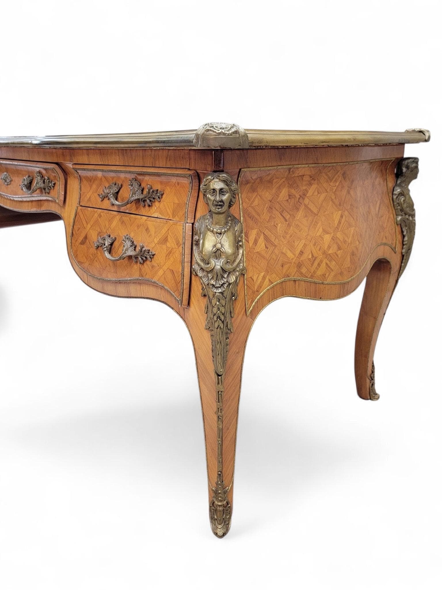 Antique Louis XV Style Inlaid Bureau Plat Writing Desk - 7