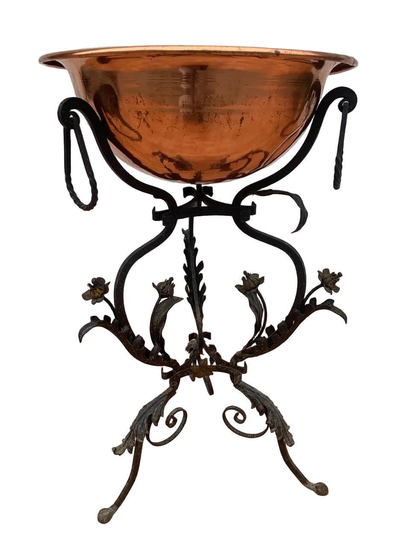 Antique Wrought Iron and Copper Planter - 3