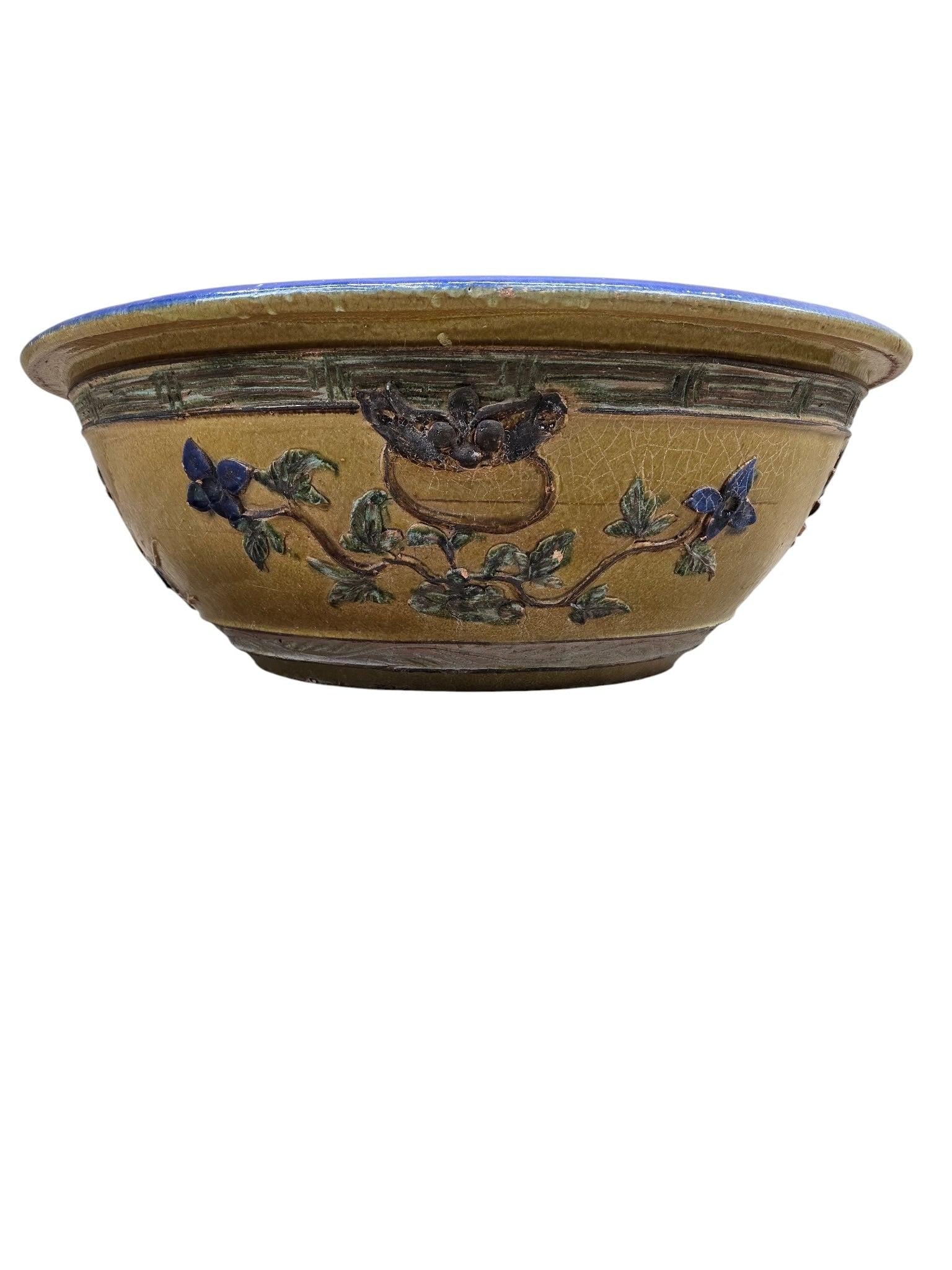 Antique Yellow and Blue-Glazed Planter Pot from Guangdong Province - 5