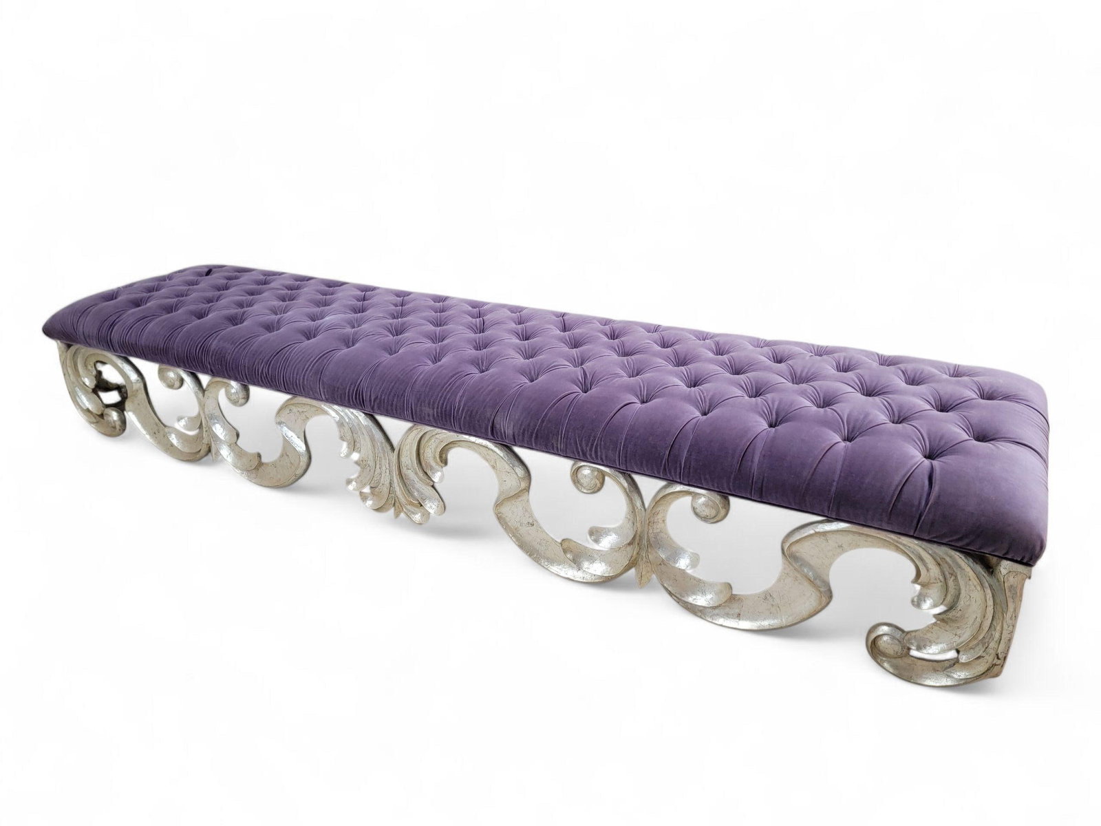 Vintage Scrolled Tufted Bench in Purple Velvet by Christopher Guy - 7
