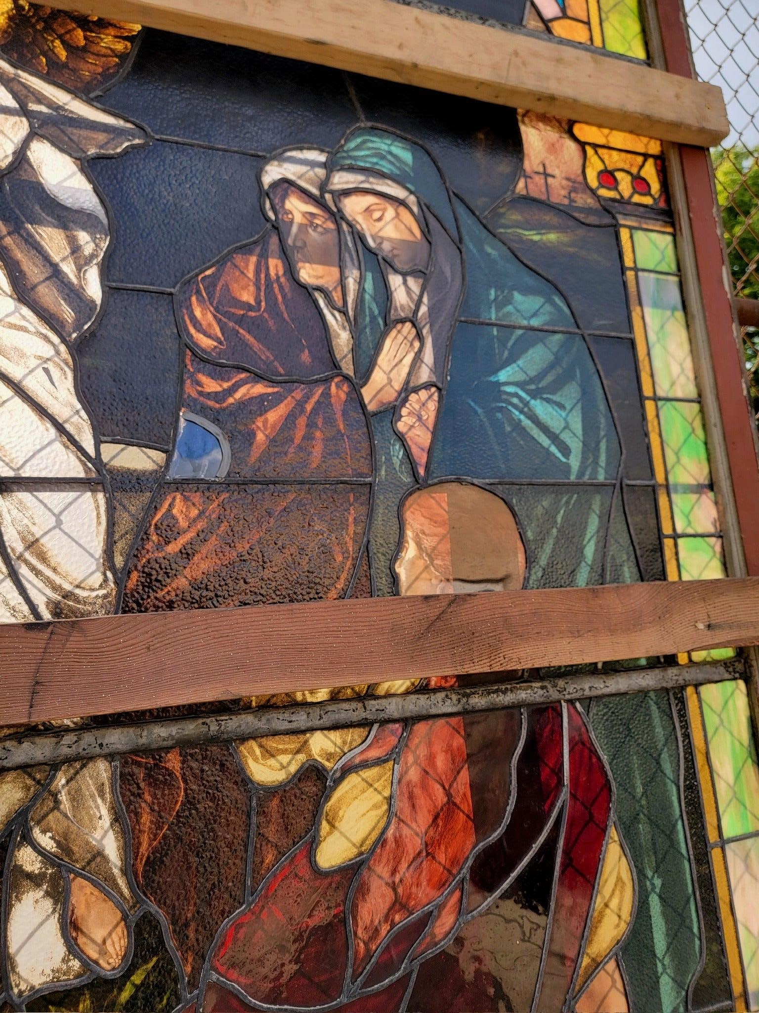 Antique Monumental Tiffany Style Salvaged "Easter" Stained Glass Window - 7