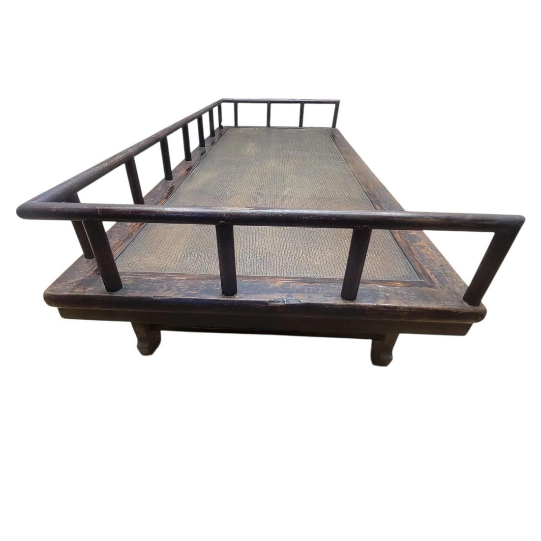 Antique Shanxi Province Elm and Rattan Inlay Opium Bed - 7