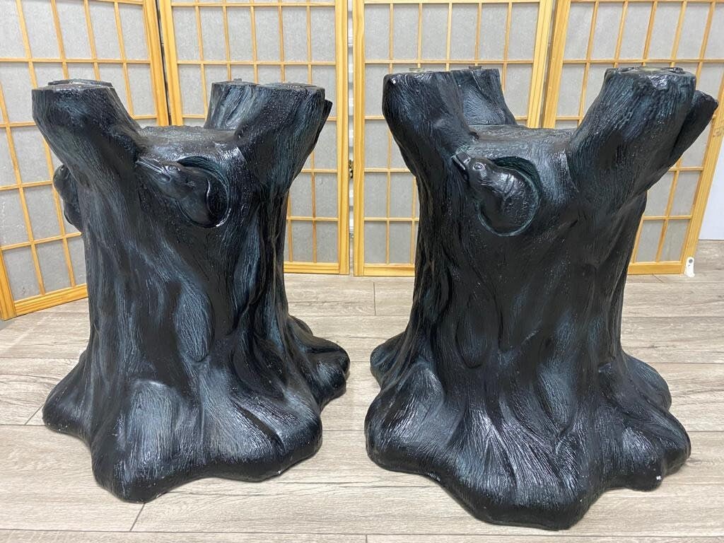 Hollywood Regency Style Black Figural Tree Stump Side Table - Pair - 8