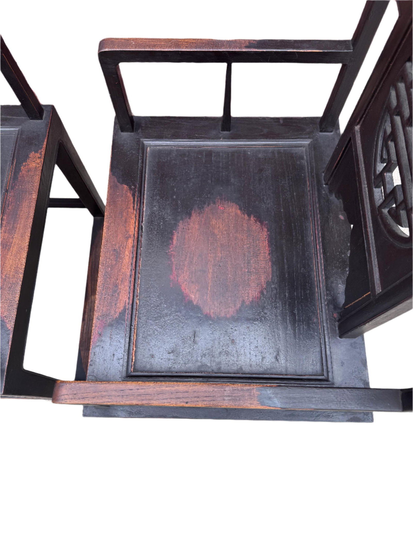 Antique Shanxi Province Carved Throne Chairs - Pair - 7