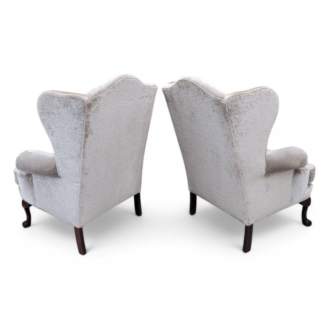 Vintage Queen Anne Style Wingback Lounge Chairs - Pair - 8