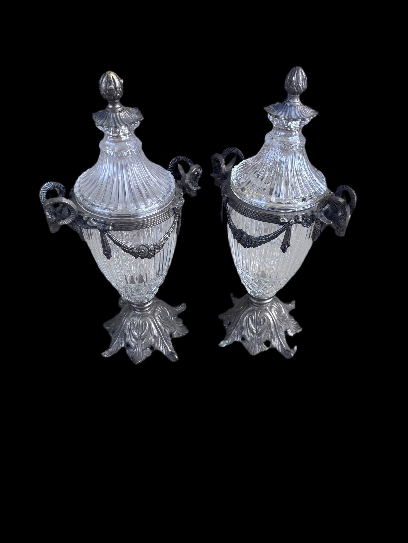 Antique French Cassettes Urns with Ram's Head Handles - Pair - 5