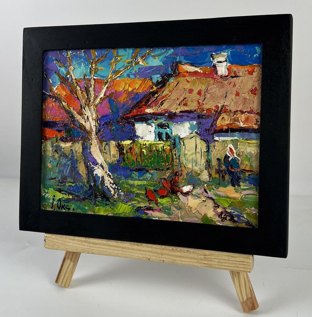 Oil painting Chickens in Front of the House Oksana Ivanyuk - 2