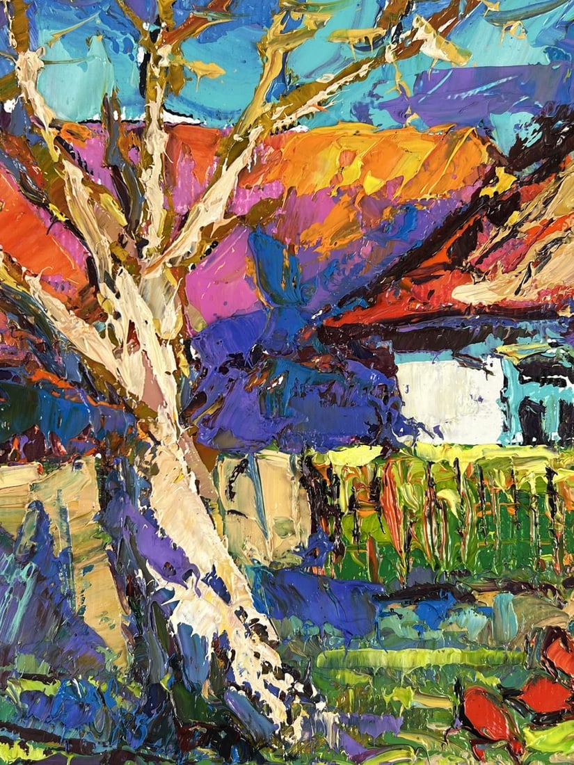 Oil painting Chickens in Front of the House Oksana Ivanyuk - 6