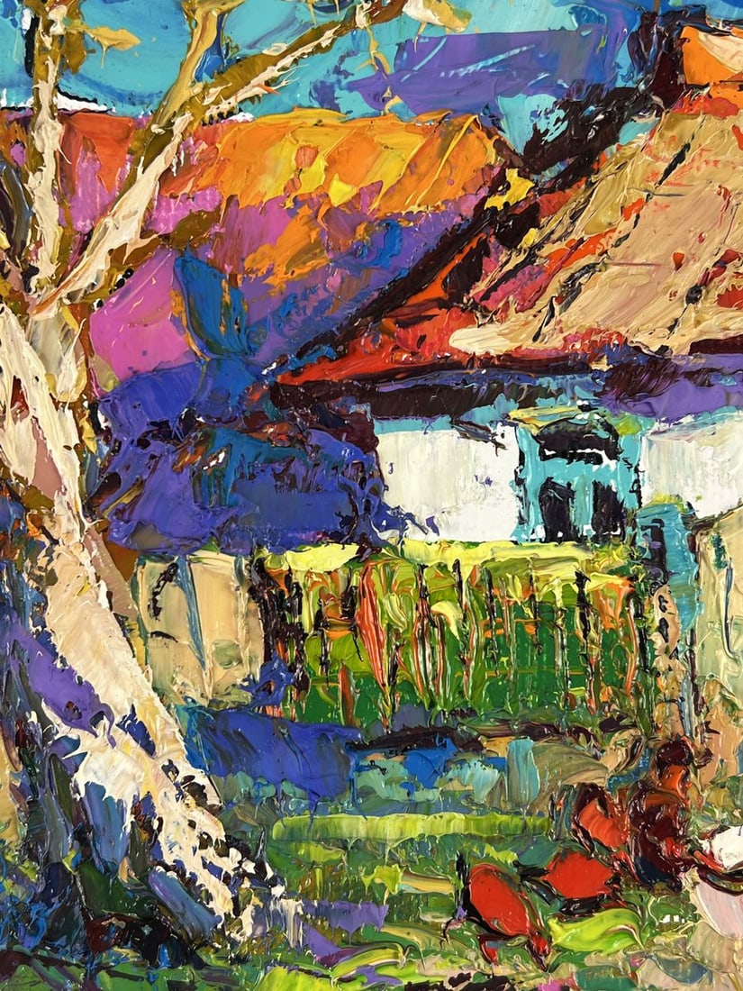 Oil painting Chickens in Front of the House Oksana Ivanyuk - 7