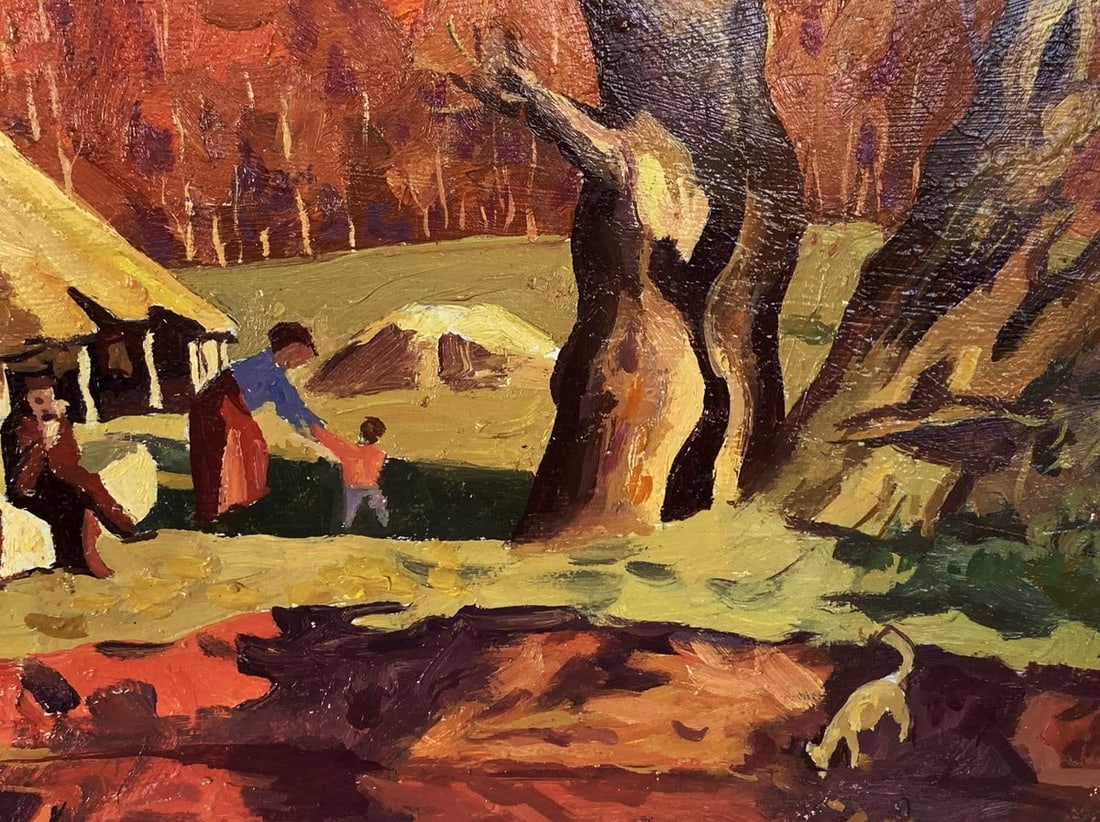 Oil painting Relaxing by the village pond Unknown artist - 7
