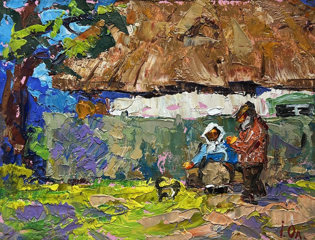 Oil painting Quiet village conversation Alex Kalenyuk - 3