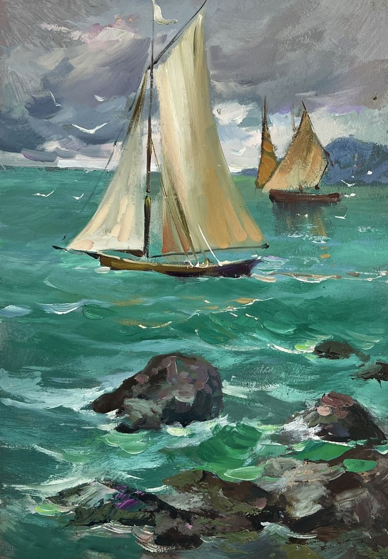 Oil painting The Ships Set Out into the Calm Sea Yuriy Suprunchuk - 3