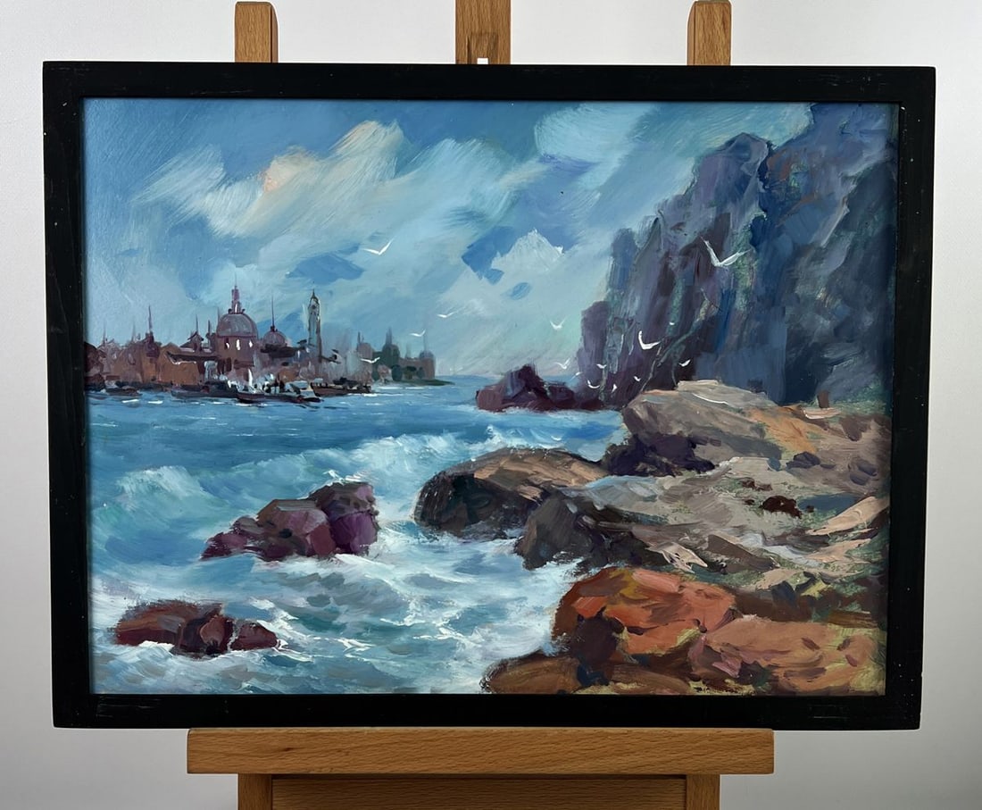 Oil painting Waves Breaking on the Rocks Yuriy Suprunchuk: Title: Oil painting Waves Breaking on the Rocks Yuriy Suprunchuk Description: No.AAA6506Oil painting Waves Breaking on the Rocks Yuriy Suprunchuk is a dramatic coastal landscape filled with movement,