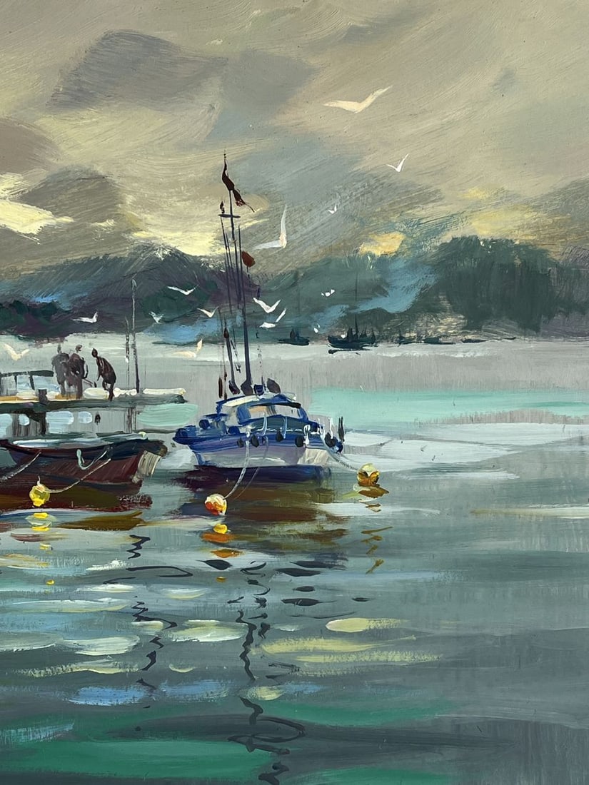 Oil painting Ships at the Dock in a Calm Sea Yuriy Suprunchuk - 10