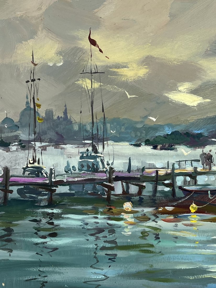 Oil painting Ships at the Dock in a Calm Sea Yuriy Suprunchuk - 4