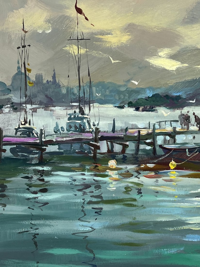 Oil painting Ships at the Dock in a Calm Sea Yuriy Suprunchuk - 5