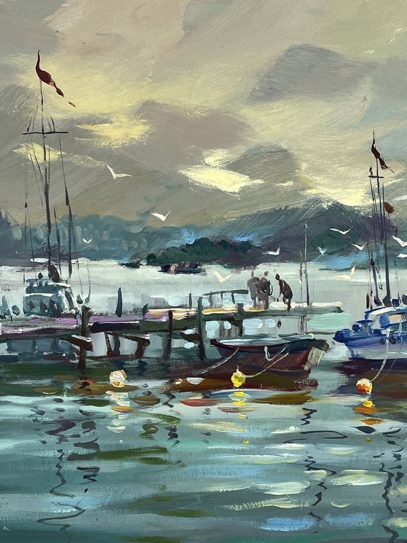 Oil painting Ships at the Dock in a Calm Sea Yuriy Suprunchuk - 6