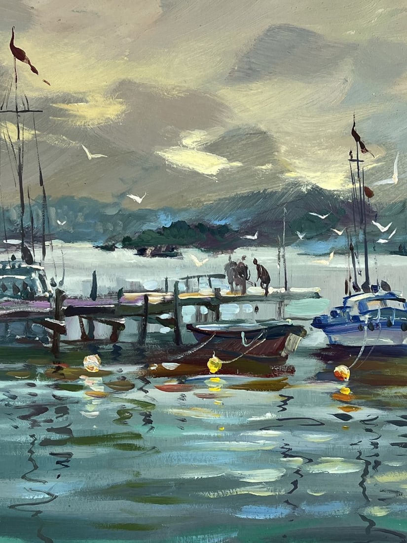 Oil painting Ships at the Dock in a Calm Sea Yuriy Suprunchuk - 7