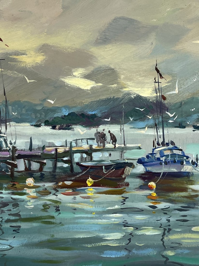 Oil painting Ships at the Dock in a Calm Sea Yuriy Suprunchuk - 8
