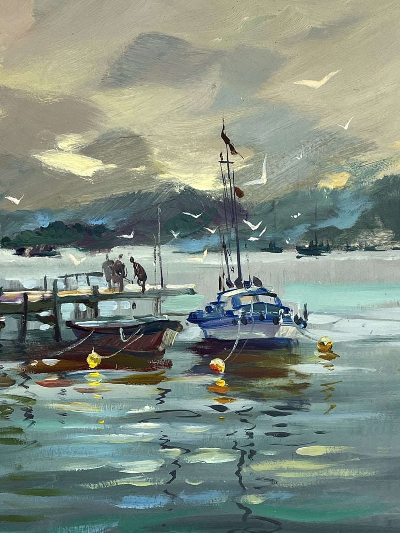Oil painting Ships at the Dock in a Calm Sea Yuriy Suprunchuk - 9