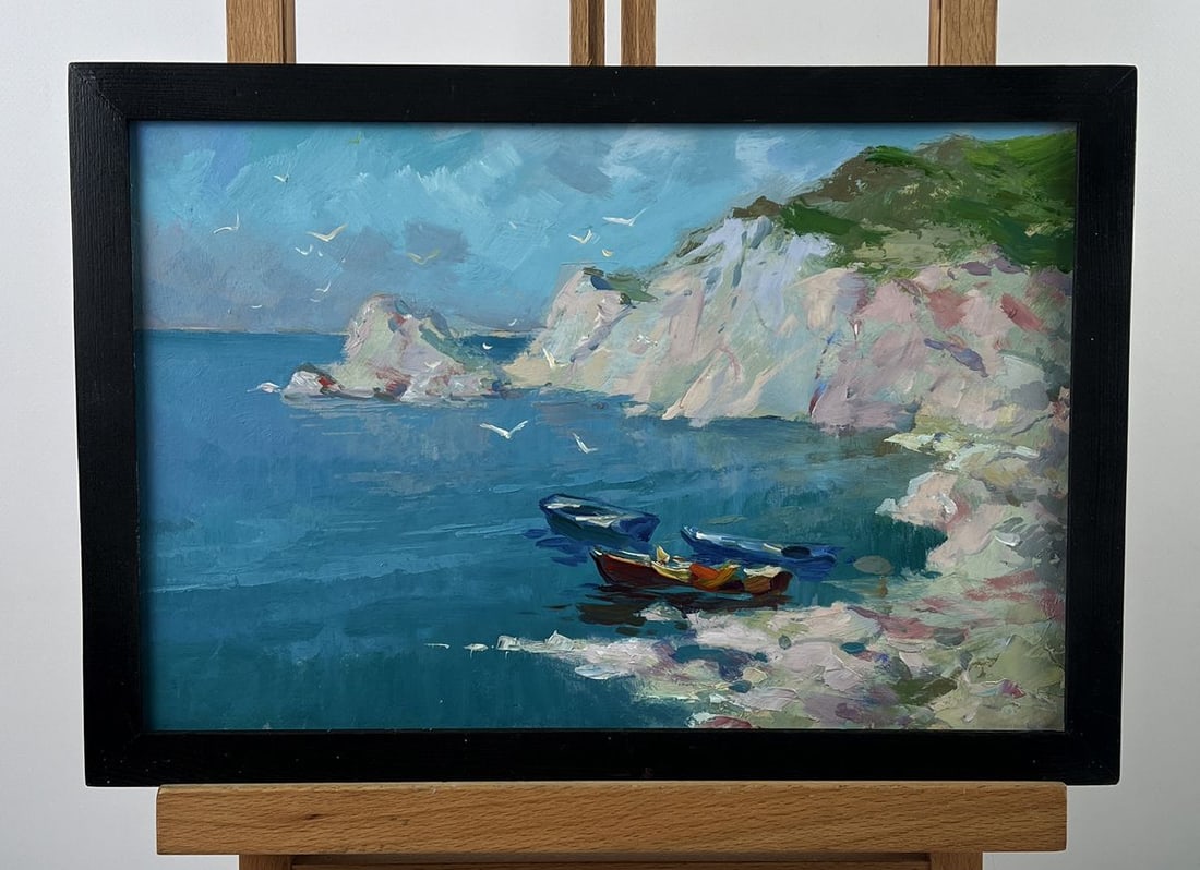 Oil painting Boats at the Rocky Shore of the Sea Yuriy Suprunchuk (1 of 11)