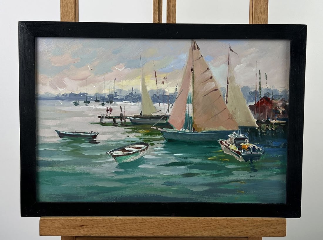 Oil painting Boats at the Big City Pier Yuriy Suprunchuk (1 of 11)