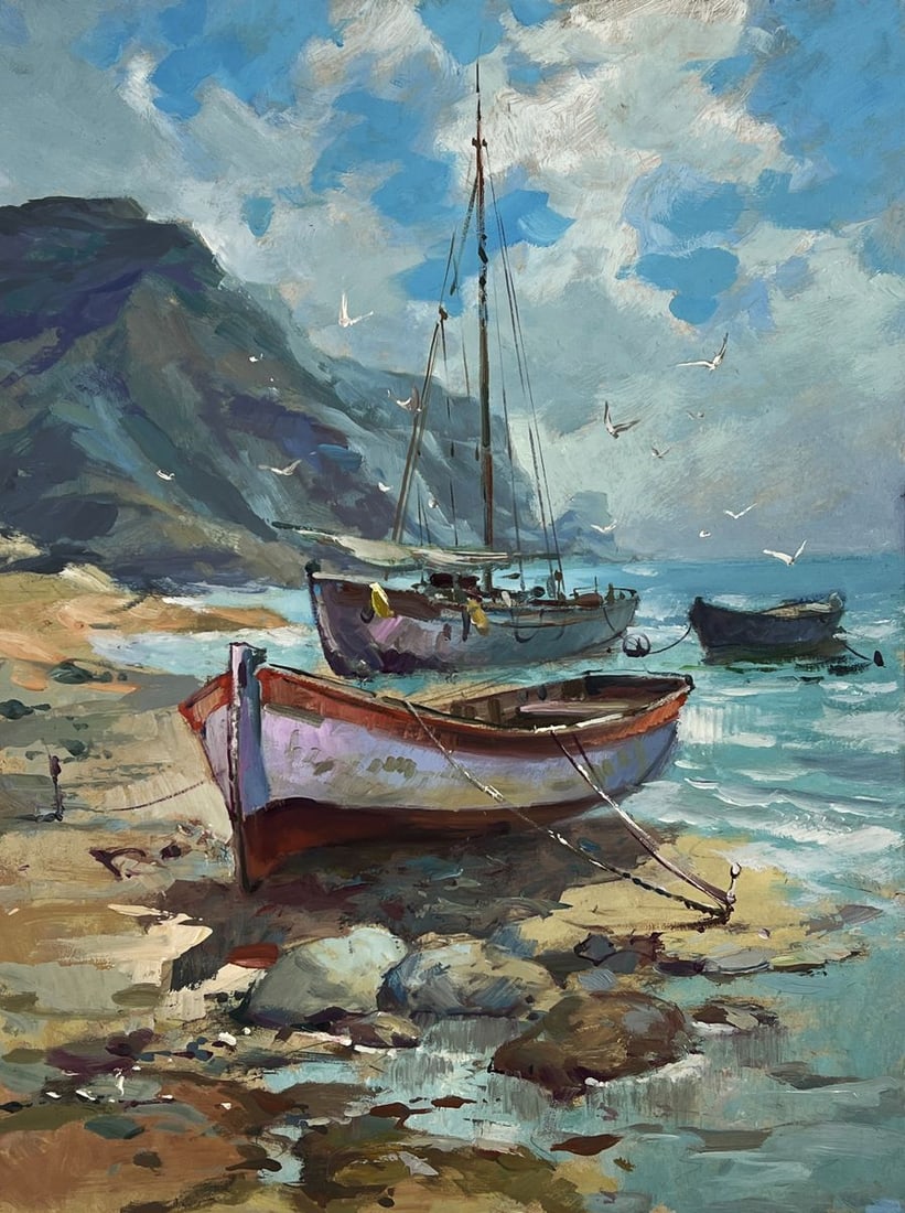 Oil painting Boat and Barge Moored Yuriy Suprunchuk - 3