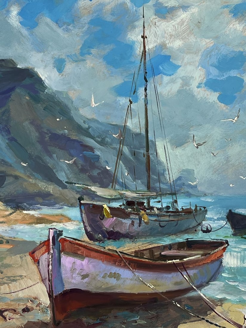 Oil painting Boat and Barge Moored Yuriy Suprunchuk - 4