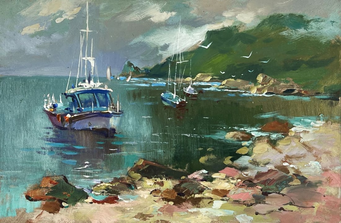 Oil painting Ships Sail Near The Shore Yuriy Suprunchuk - 3