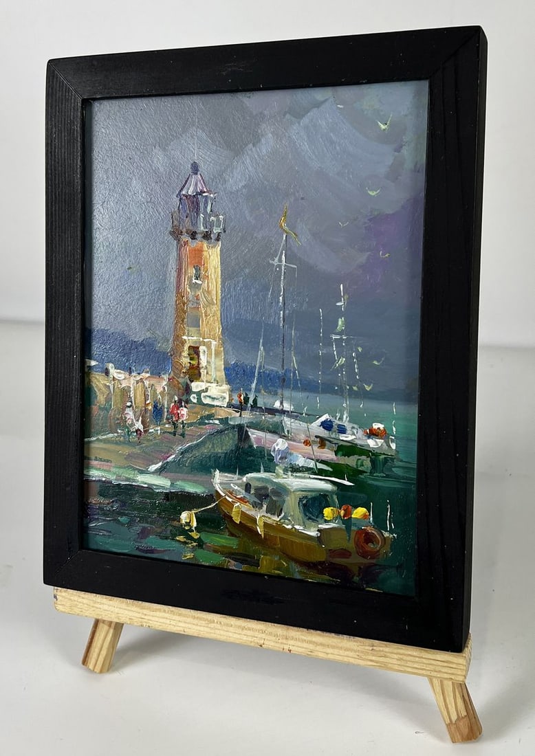 Oil painting Ships Moored at the Lighthouse Yuriy Suprunchuk - 2
