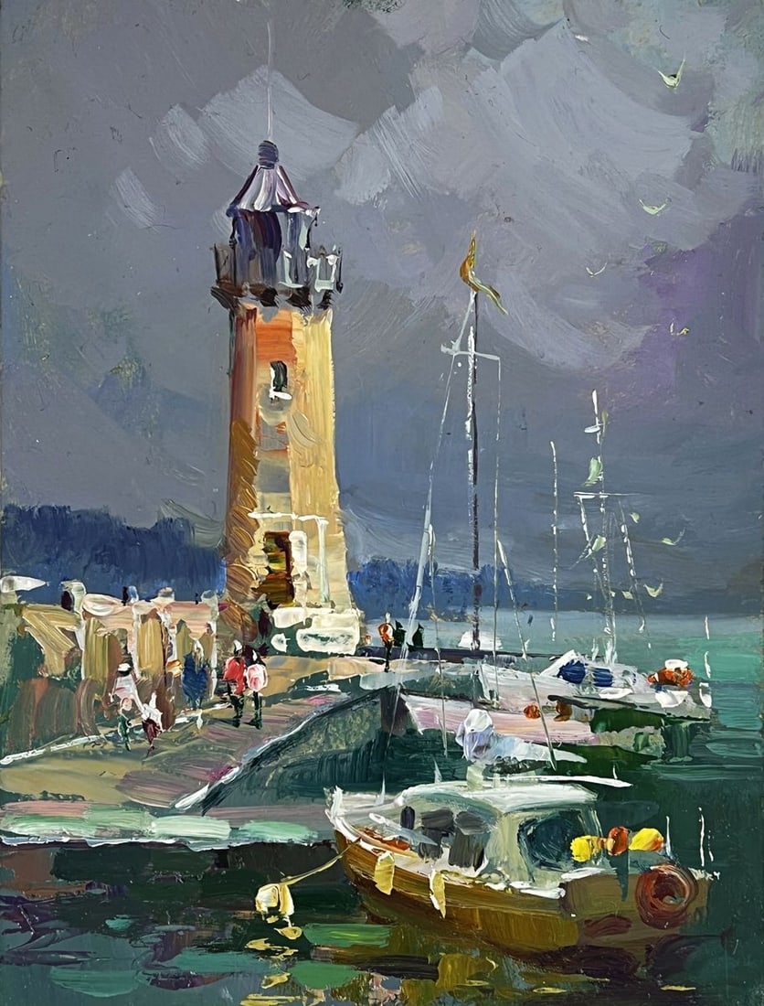 Oil painting Ships Moored at the Lighthouse Yuriy Suprunchuk - 3