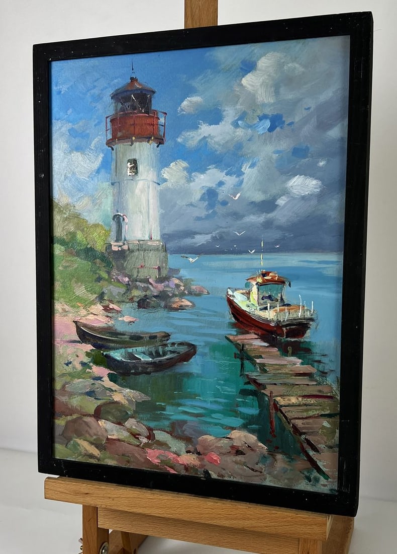 Oil painting Lighthouse by the Calm Sea Yuriy Suprunchuk - 2