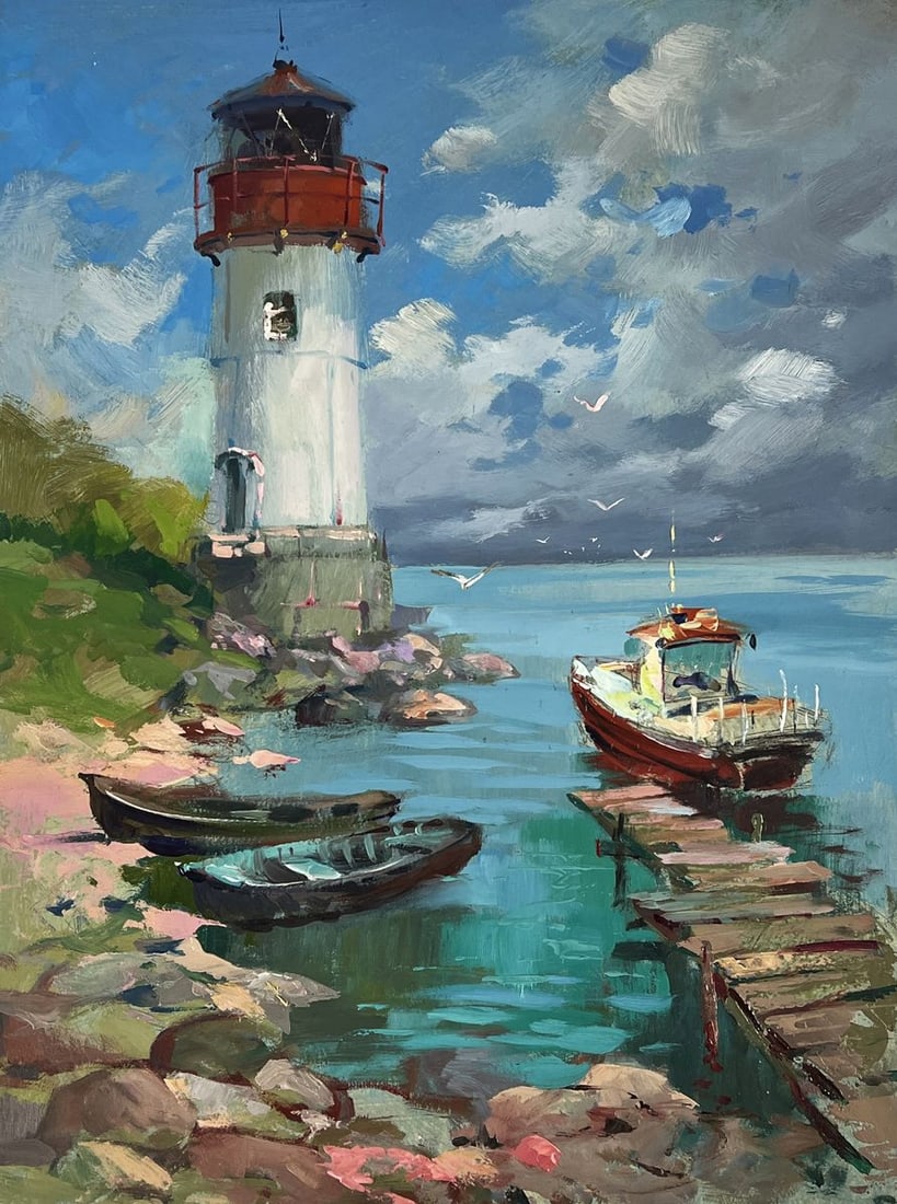 Oil painting Lighthouse by the Calm Sea Yuriy Suprunchuk - 3