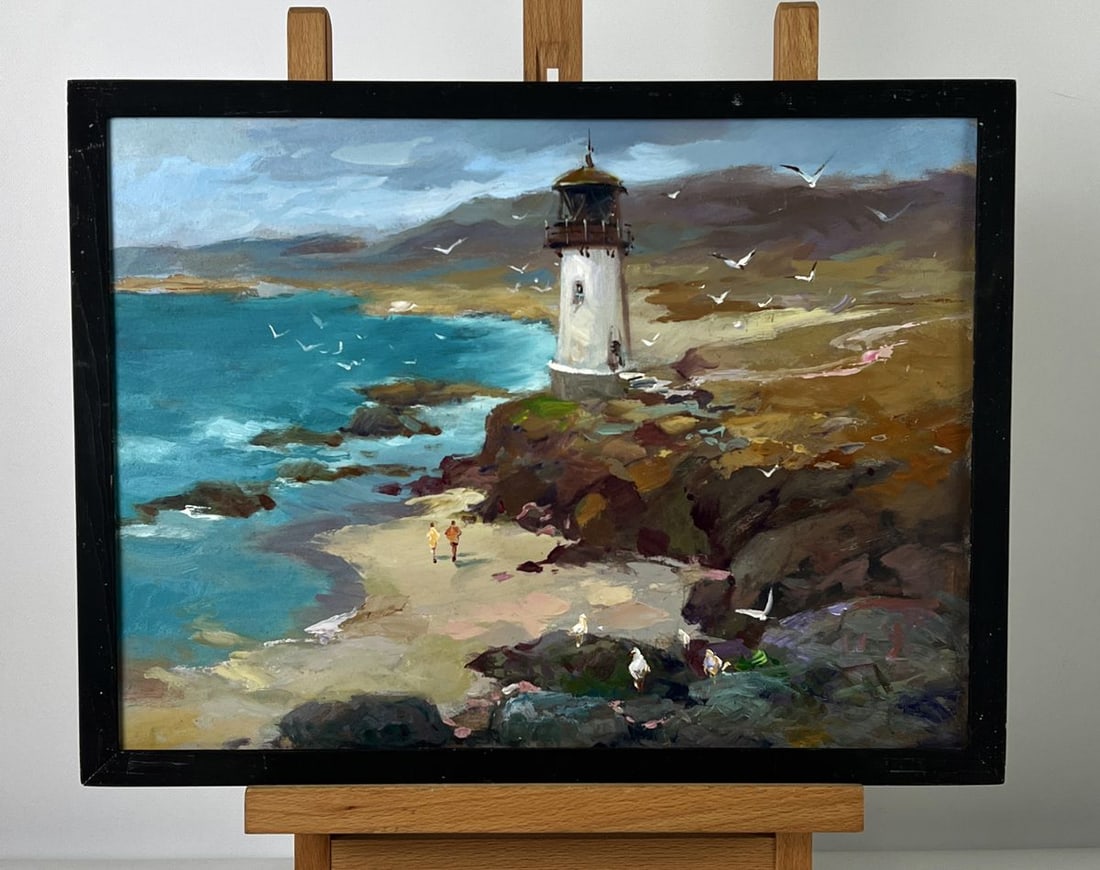 Oil painting Lighthouse by the Sea on the Beach Yuriy Suprunchuk (1 of 11)
