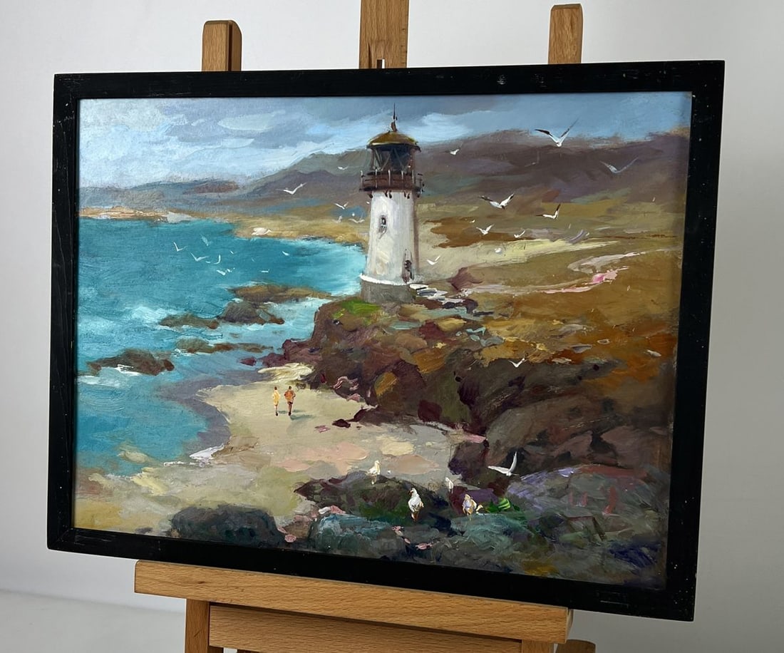 Oil painting Lighthouse by the Sea on the Beach Yuriy Suprunchuk - 2