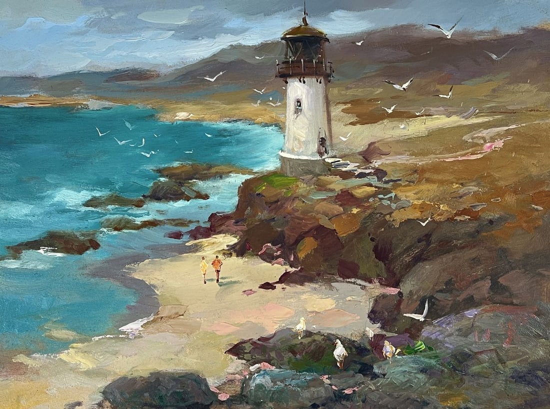 Oil painting Lighthouse by the Sea on the Beach Yuriy Suprunchuk - 3