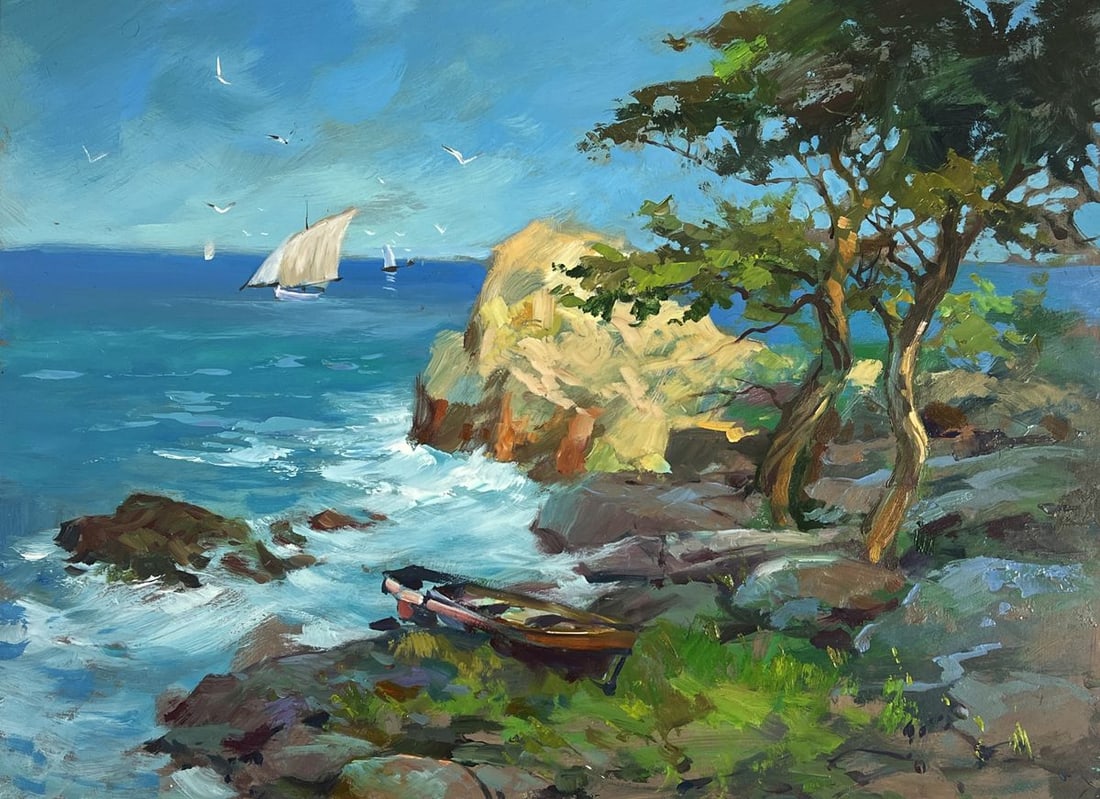 Oil painting Beautiful Sea with Ships Yuriy Suprunchuk - 3