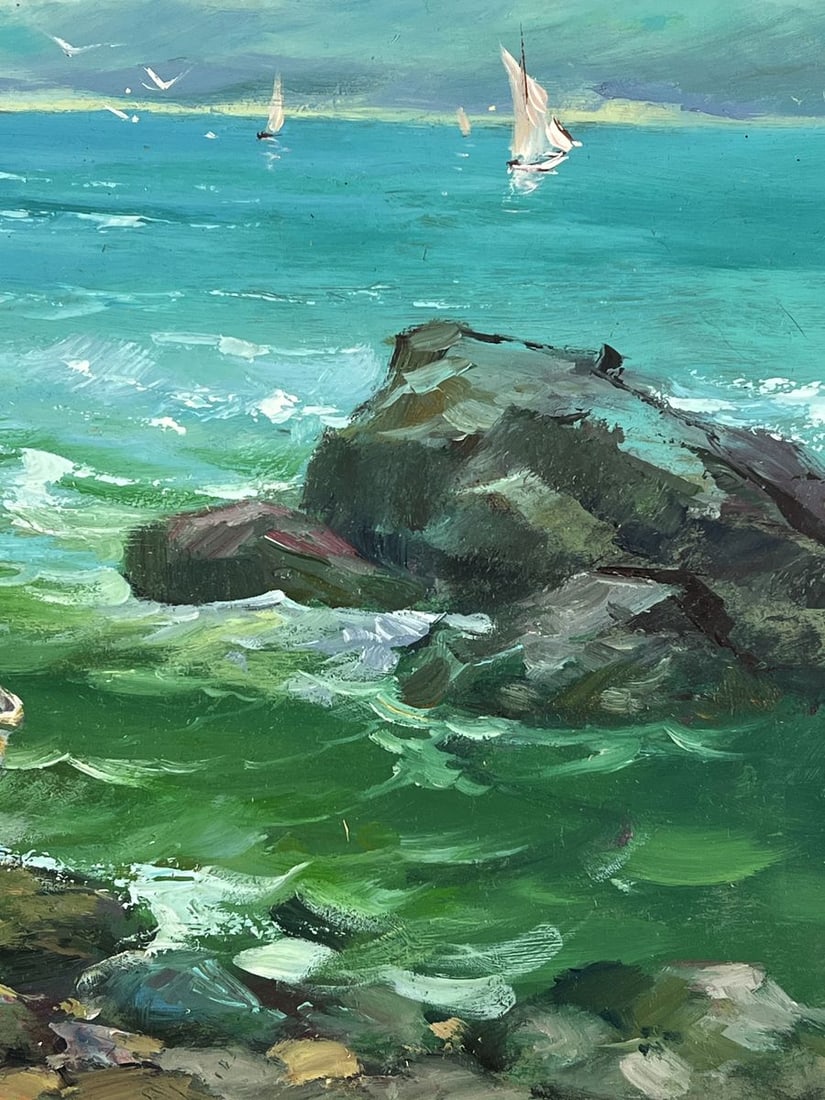 Oil painting A Boat is Moored on a Rocky Shore Yuriy Suprunchuk - 10