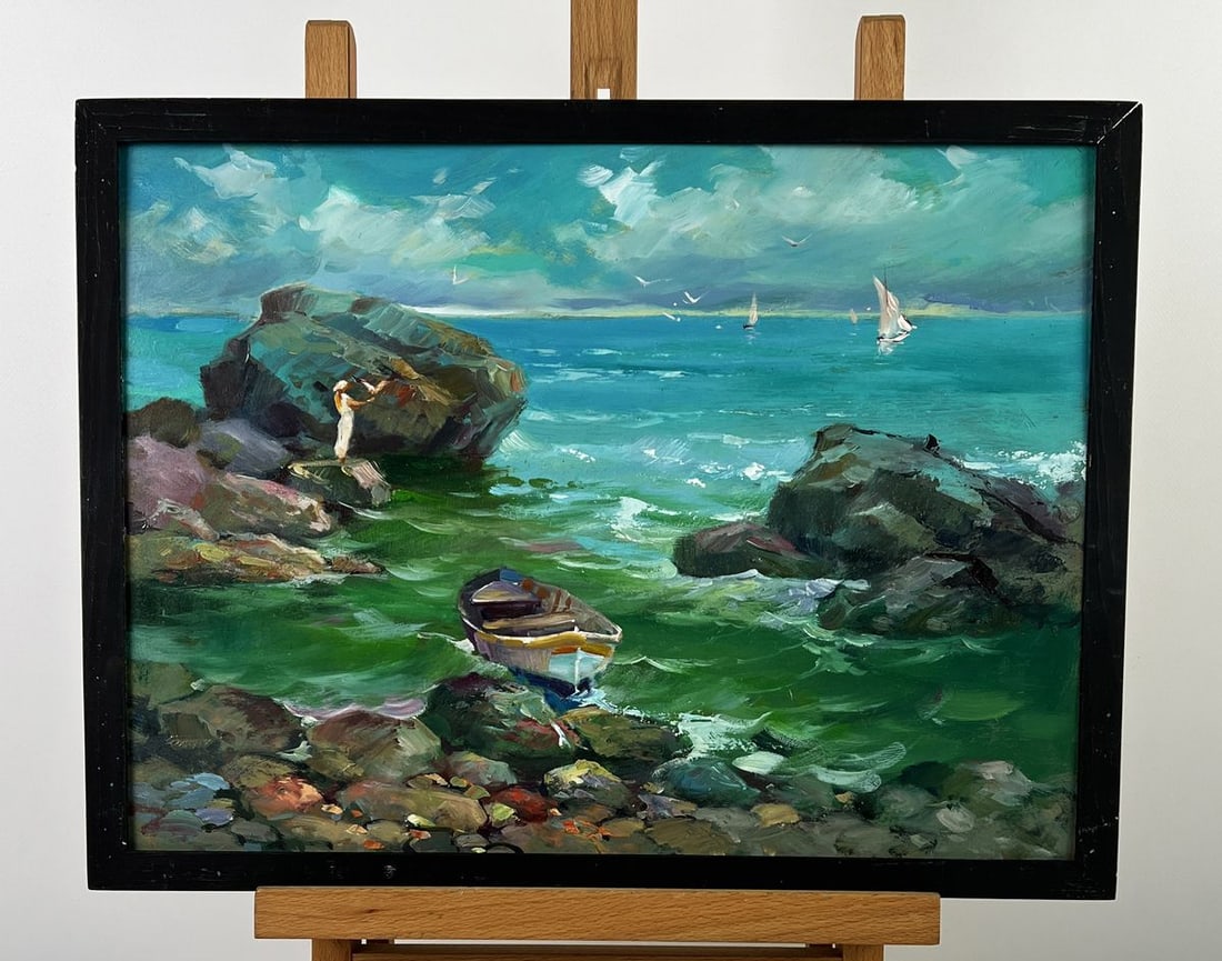 Oil painting A Boat is Moored on a Rocky Shore Yuriy Suprunchuk: Title: Oil painting A Boat is Moored on a Rocky Shore Yuriy Suprunchuk Description: No.AAA6570*** ABOUT THIS PAINTING **** TITLE: "A Boat is Moored on a Rocky Shore"* ARTISTS: Yuriy Suprunchuk* SIZE: 